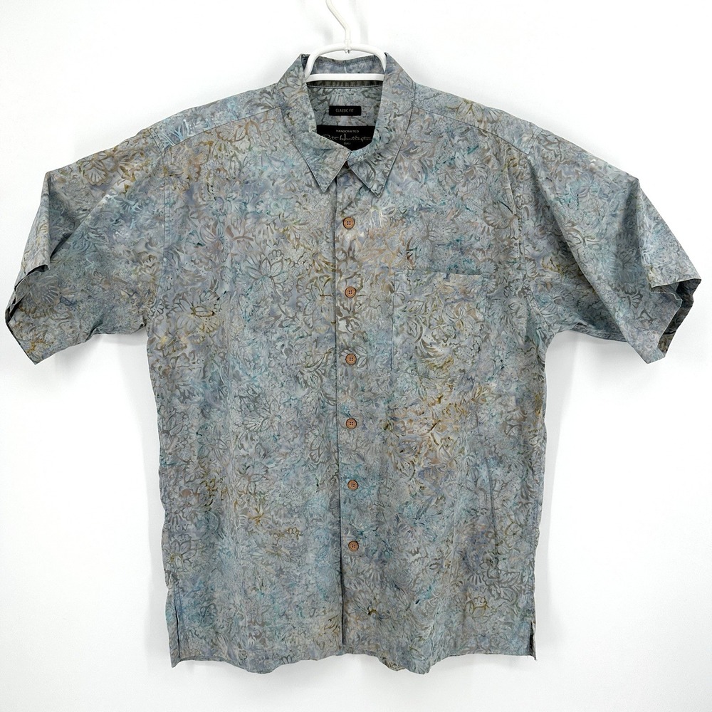 Pete Huntington Bali Shirt Mens Large Hawaiian Floral Short Sleeve Colorful